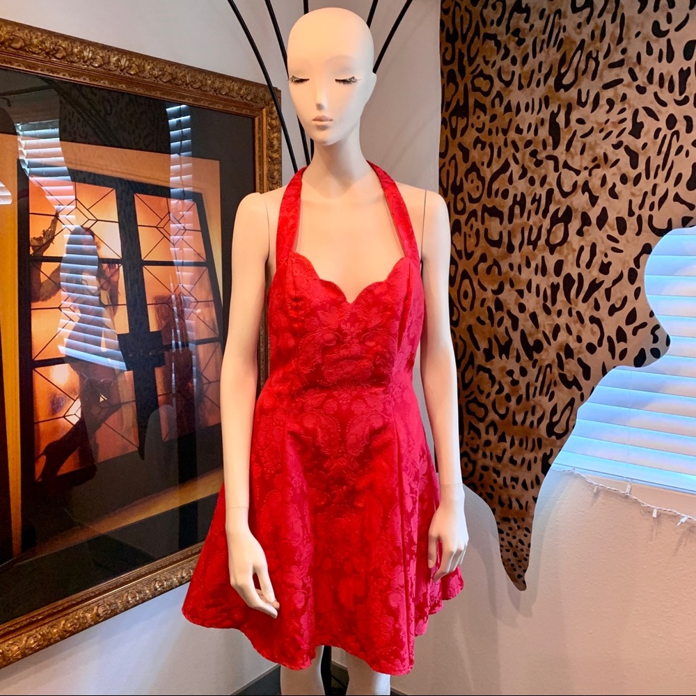 80’s does 50’s Red halter dress